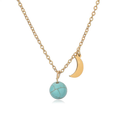 304 Stainless Steel Casual Simple Style Plating Inlay Moon Pendant Necklace