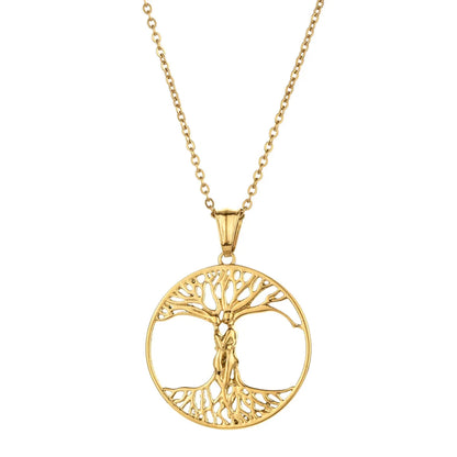 304 Stainless Steel Casual Simple Style Plating Life Tree Pendant Necklace