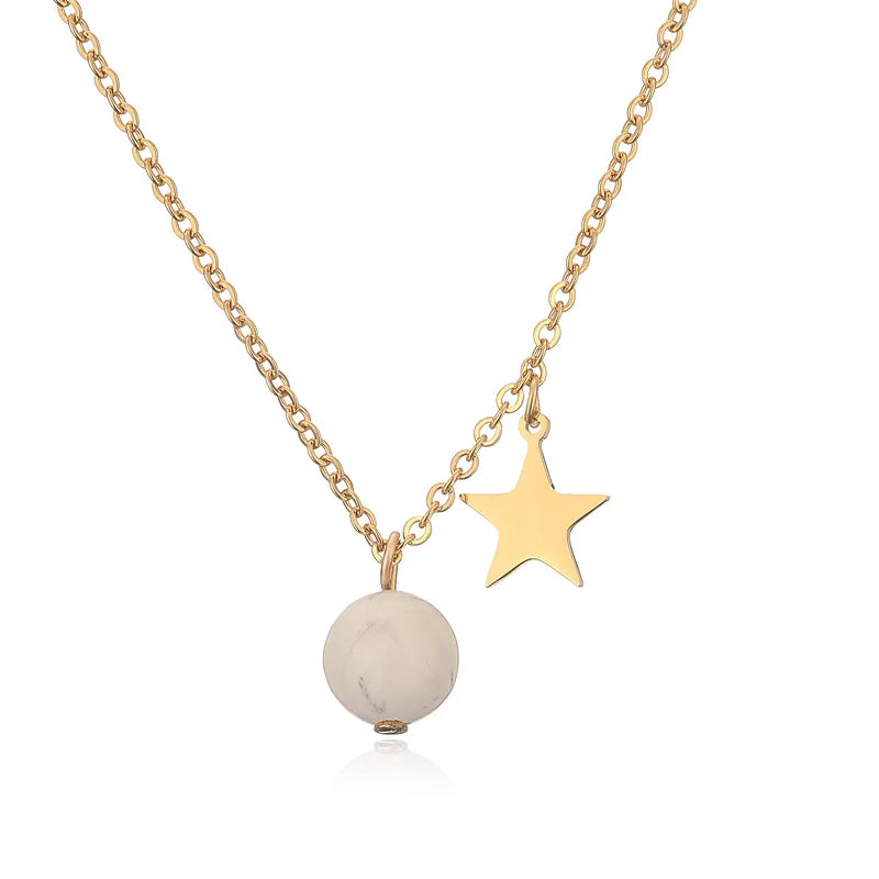 Wholesale Jewelry Casual Simple Style Star 304 Stainless Steel Natural Stone Plating Pendant Necklace