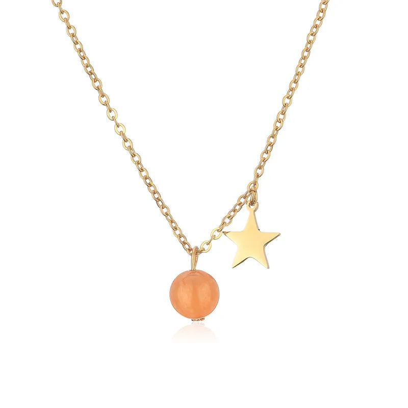 Wholesale Jewelry Casual Simple Style Star 304 Stainless Steel Natural Stone Plating Pendant Necklace