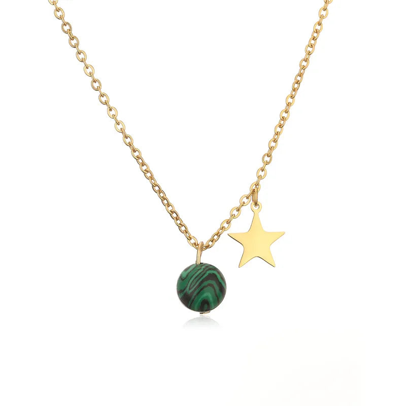 Wholesale Jewelry Casual Simple Style Star 304 Stainless Steel Natural Stone Plating Pendant Necklace