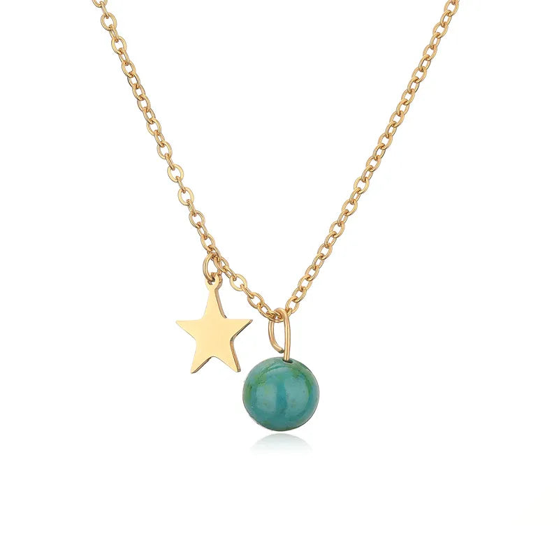 Wholesale Jewelry Casual Simple Style Star 304 Stainless Steel Natural Stone Plating Pendant Necklace