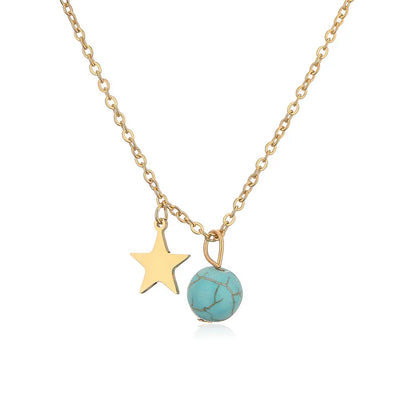 Wholesale Jewelry Casual Simple Style Star 304 Stainless Steel Natural Stone Plating Pendant Necklace