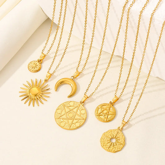 304 Stainless Steel Casual Simple Style Plating Sun Star Moon Pendant Necklace