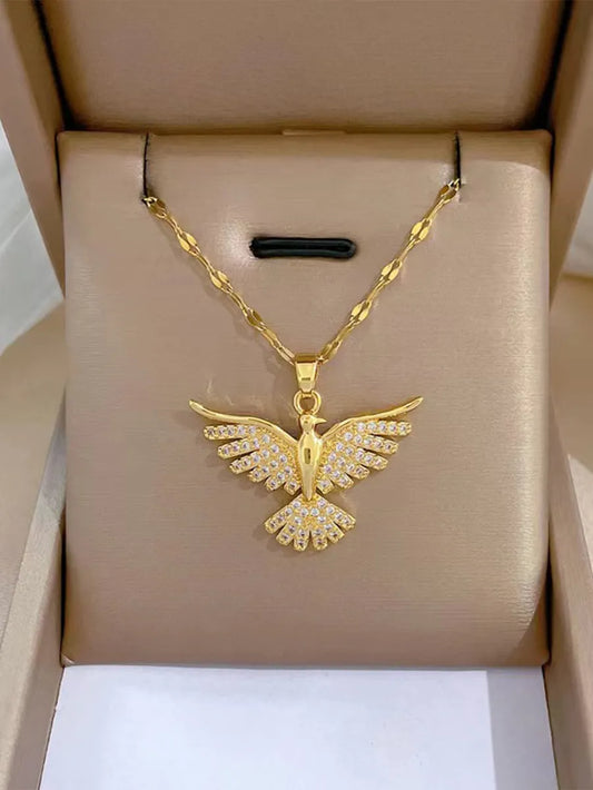 Wholesale Basic Modern Style Classic Style Eagle 304 Stainless Steel Copper 18K Gold Plated Zircon Pendant Necklace