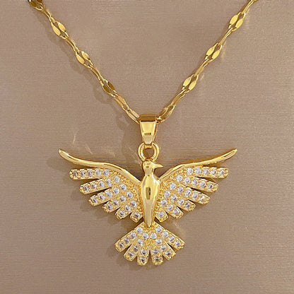 Wholesale Basic Modern Style Classic Style Eagle 304 Stainless Steel Copper 18K Gold Plated Zircon Pendant Necklace