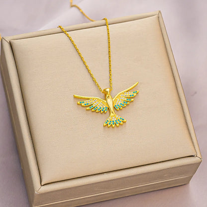 Wholesale Basic Modern Style Classic Style Eagle 304 Stainless Steel Copper 18K Gold Plated Zircon Pendant Necklace