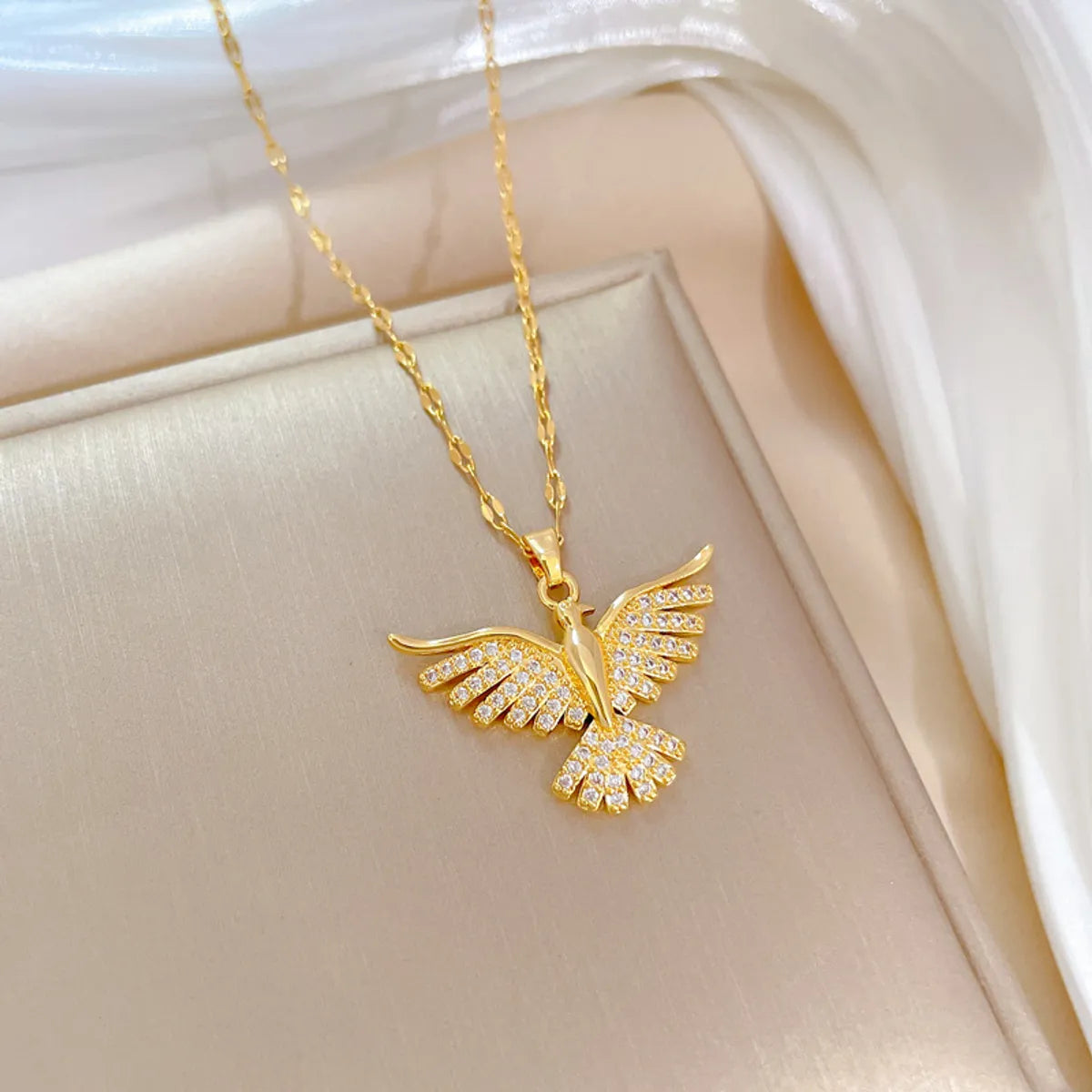 Wholesale Basic Modern Style Classic Style Eagle 304 Stainless Steel Copper 18K Gold Plated Zircon Pendant Necklace