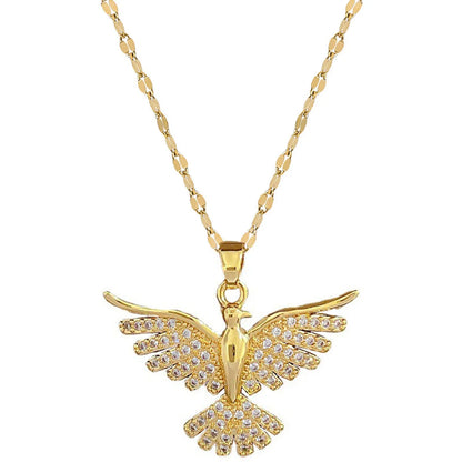 Wholesale Basic Modern Style Classic Style Eagle 304 Stainless Steel Copper 18K Gold Plated Zircon Pendant Necklace