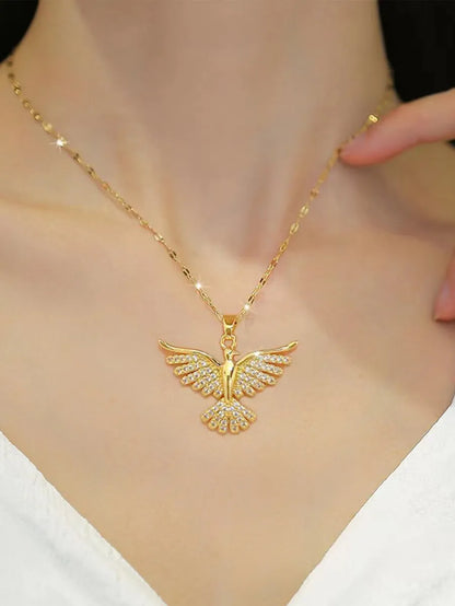 Wholesale Basic Modern Style Classic Style Eagle 304 Stainless Steel Copper 18K Gold Plated Zircon Pendant Necklace