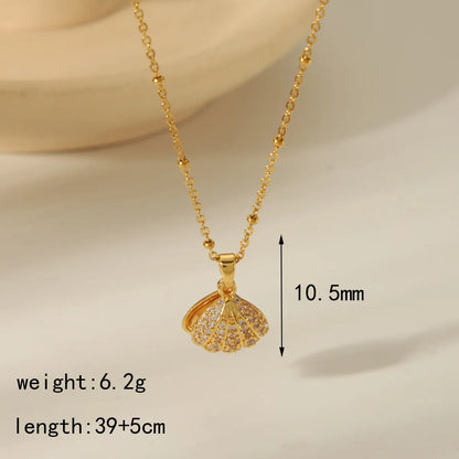 304 Stainless Steel Copper 18K Gold Plated Beach Simple Style Inlay Starfish Shell Fish Tail Artificial Pearls Zircon Pendant Necklace