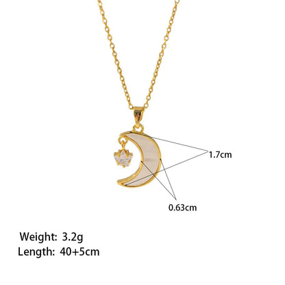 304 Stainless Steel Copper 18K Gold Plated Casual Simple Style Commute Inlay Moon Butterfly Acrylic Artificial Rhinestones Pendant Necklace Necklace