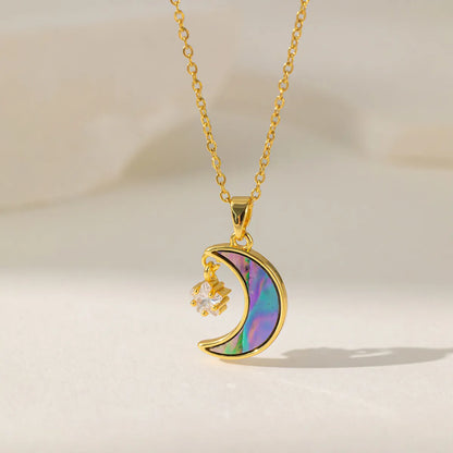 304 Stainless Steel Copper 18K Gold Plated Casual Simple Style Commute Inlay Moon Butterfly Acrylic Artificial Rhinestones Pendant Necklace Necklace