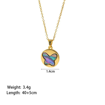 304 Stainless Steel Copper 18K Gold Plated Casual Simple Style Commute Inlay Moon Butterfly Acrylic Artificial Rhinestones Pendant Necklace Necklace