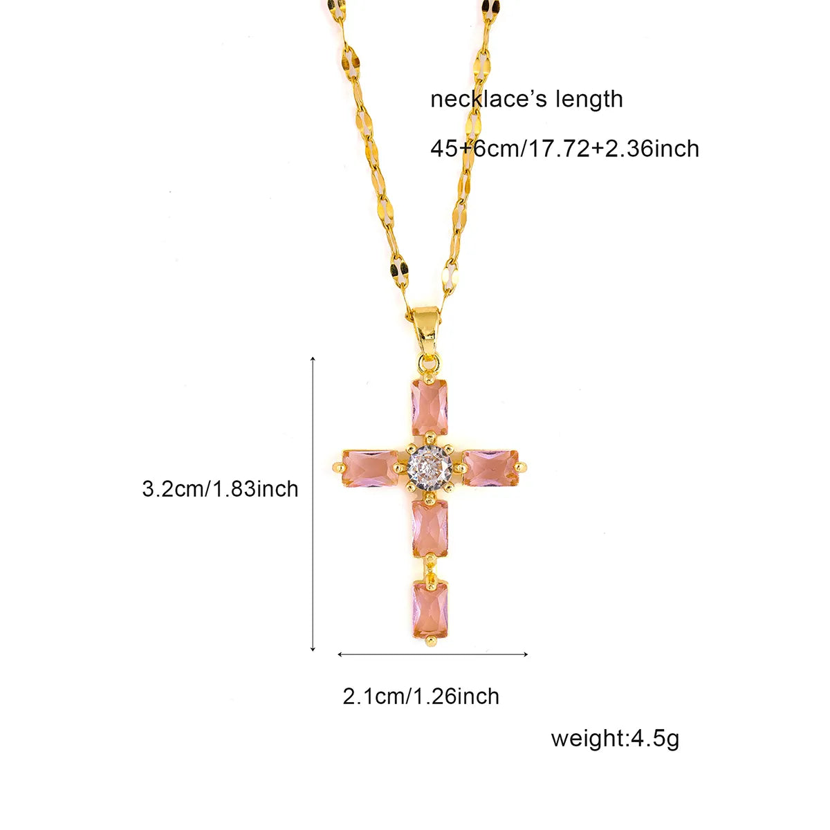 Wholesale Classic Style Cross 304 Stainless Steel Copper Inlay 18K Gold Plated Zircon Pendant Necklace