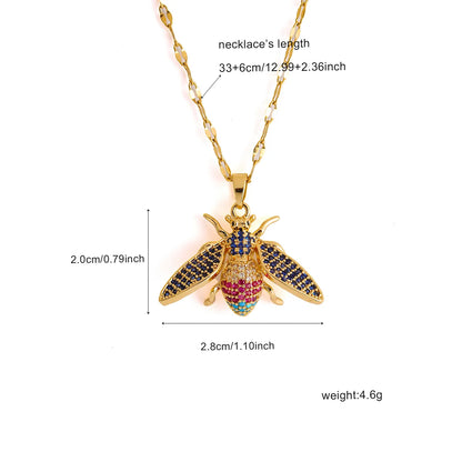 Wholesale Cute Animal Insect 304 Stainless Steel Copper Inlay 18K Gold Plated Zircon Pendant Necklace