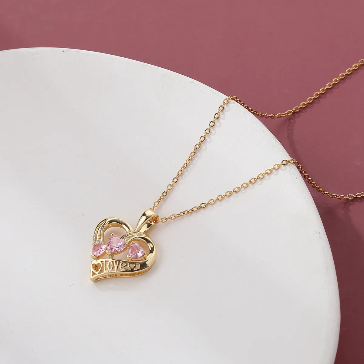 304 Stainless Steel Copper 18K Gold Plated Elegant Classic Style Plating Inlay Heart Shape Zircon Pendant Necklace