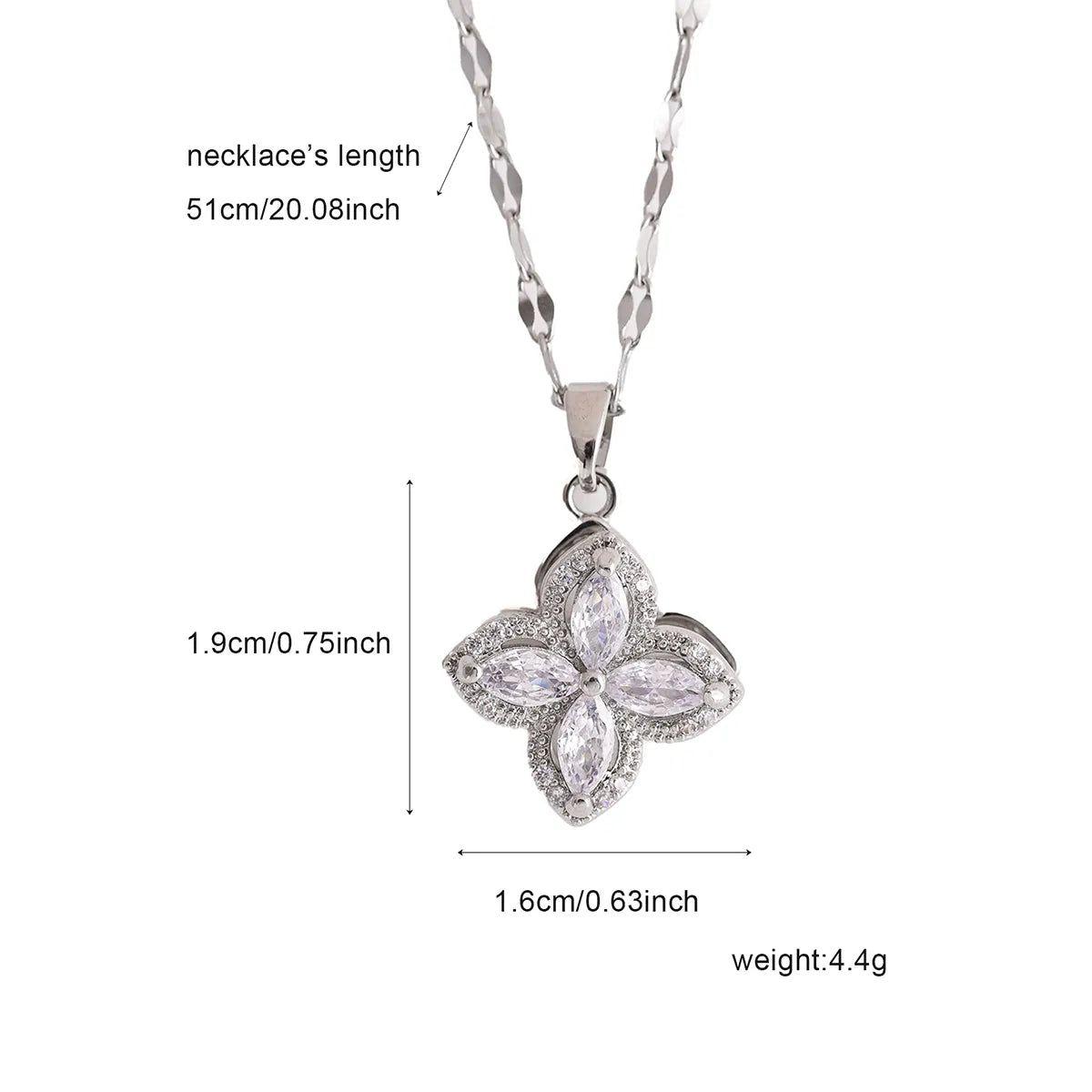 Wholesale Elegant Four Leaf Clover 304 Stainless Steel Copper Inlay Silver Plated Zircon Pendant Necklace