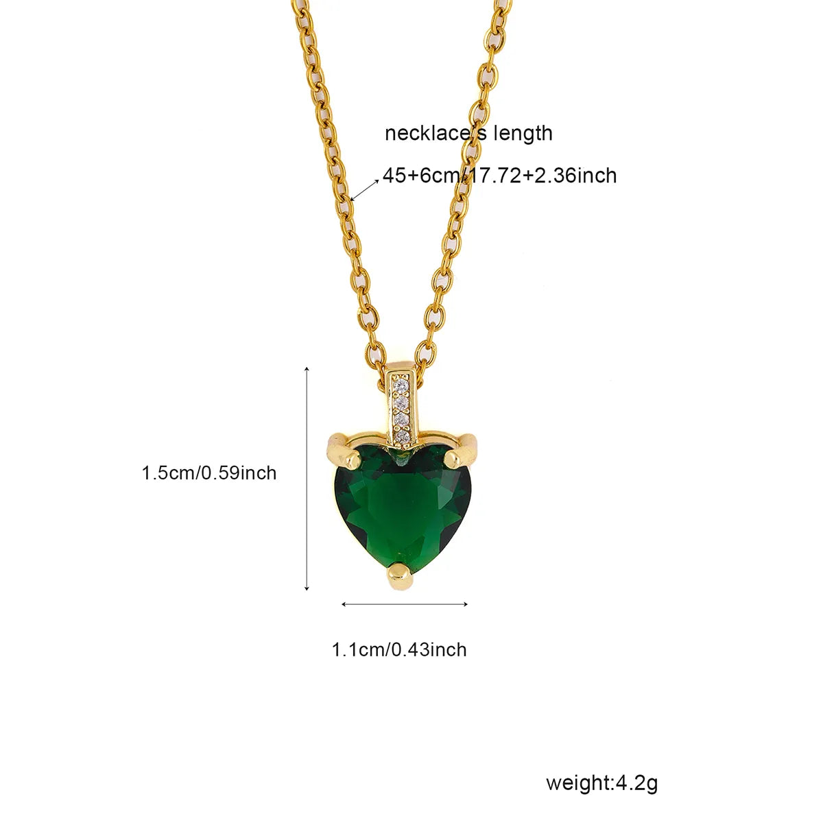 Wholesale Elegant Heart Shape 304 Stainless Steel Copper Inlay 18K Gold Plated Zircon Pendant Necklace