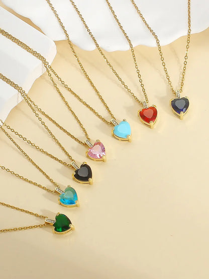 Wholesale Elegant Heart Shape 304 Stainless Steel Copper Inlay 18K Gold Plated Zircon Pendant Necklace