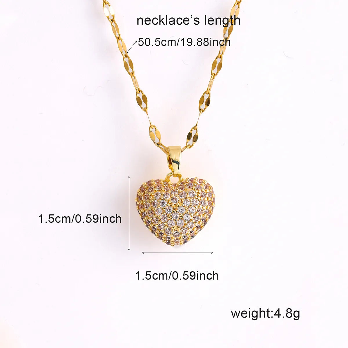 Wholesale Elegant Heart Shape 304 Stainless Steel Copper Inlay 18K Gold Plated Zircon Pendant Necklace