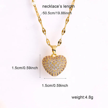 Wholesale Elegant Heart Shape 304 Stainless Steel Copper Inlay 18K Gold Plated Zircon Pendant Necklace