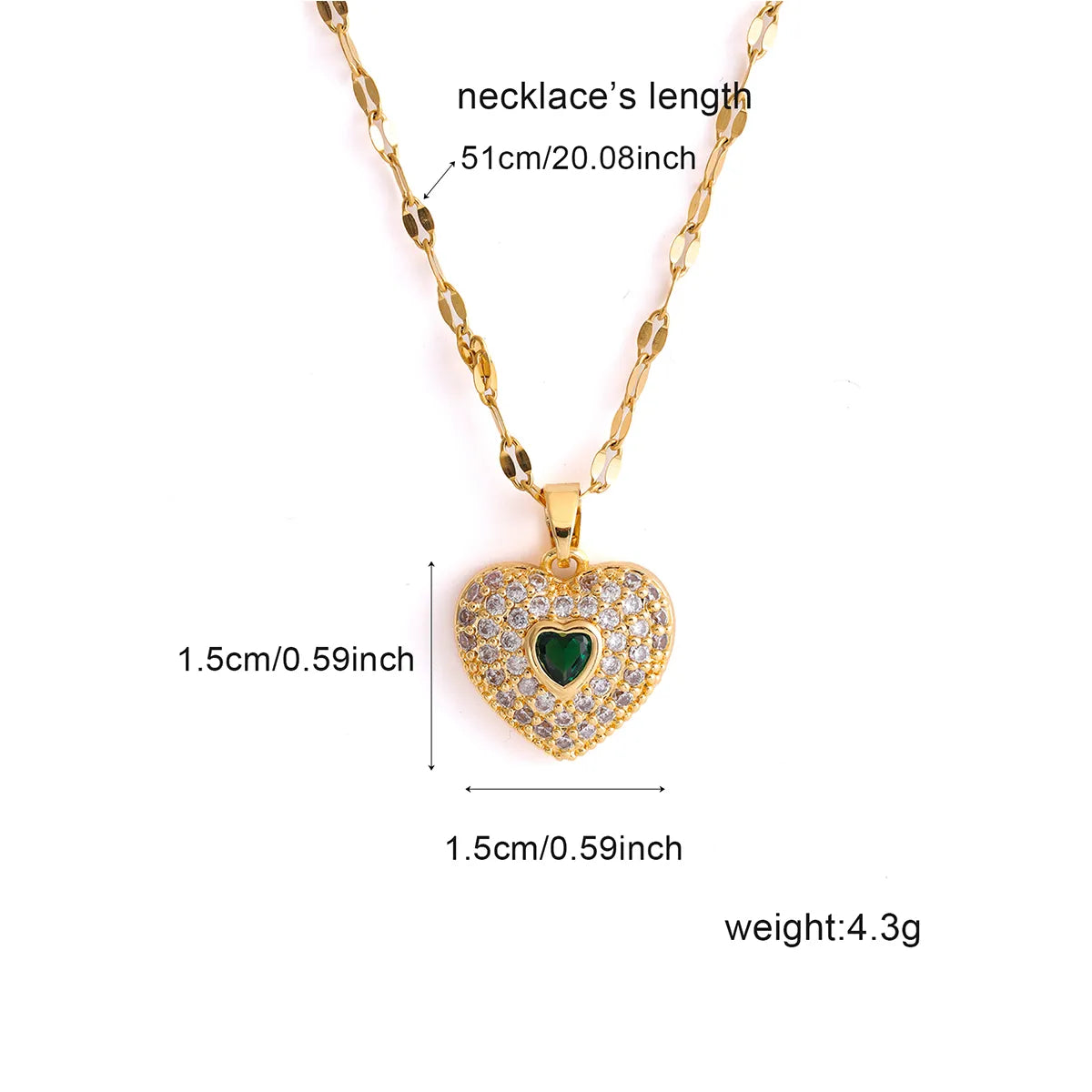 Wholesale Elegant Heart Shape 304 Stainless Steel Copper Inlay 18K Gold Plated Zircon Pendant Necklace