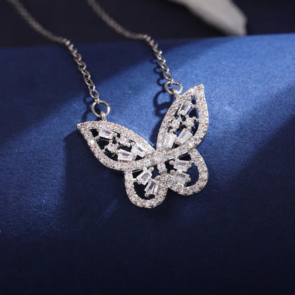 Wholesale Elegant Sunflower Flower Butterfly 304 Stainless Steel Copper Inlay 18K Gold Plated Zircon Pendant Necklace