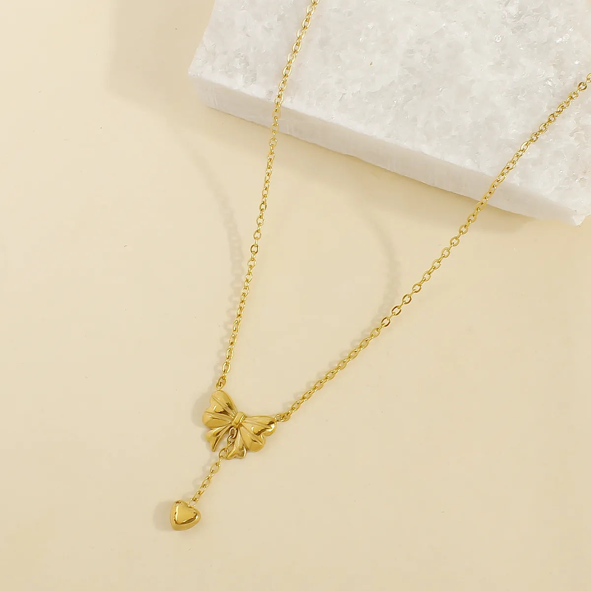 304 Stainless Steel Copper 18K Gold Plated Elegant Romantic Plating Heart Shape Bow Knot Pendant Necklace