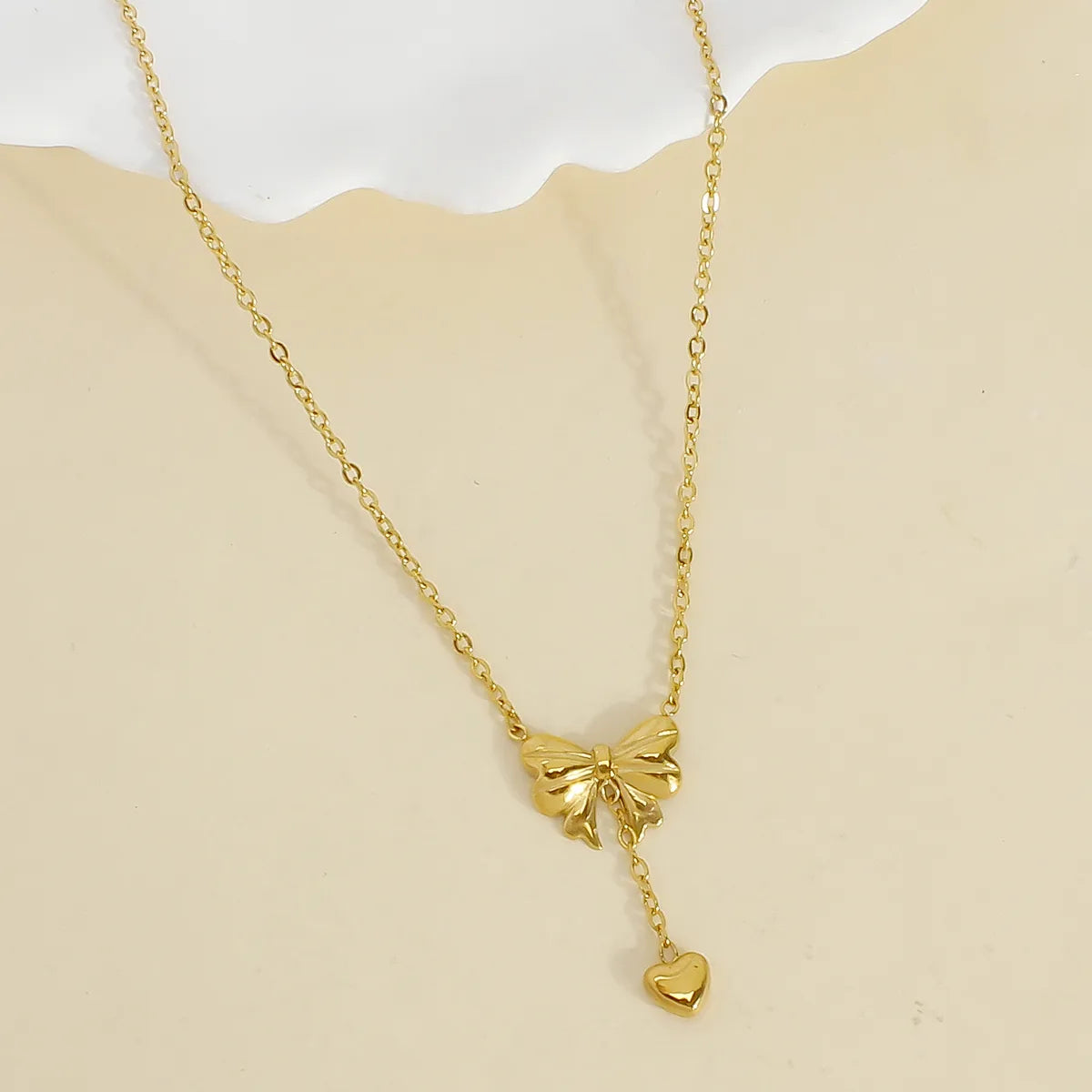 304 Stainless Steel Copper 18K Gold Plated Elegant Romantic Plating Heart Shape Bow Knot Pendant Necklace