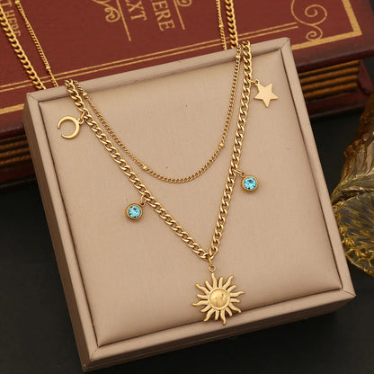 304 Stainless Steel Copper 18K Gold Plated Flowers Inlay Flower Shell Glass Double Layer Necklaces