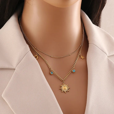 304 Stainless Steel Copper 18K Gold Plated Flowers Inlay Flower Shell Glass Double Layer Necklaces