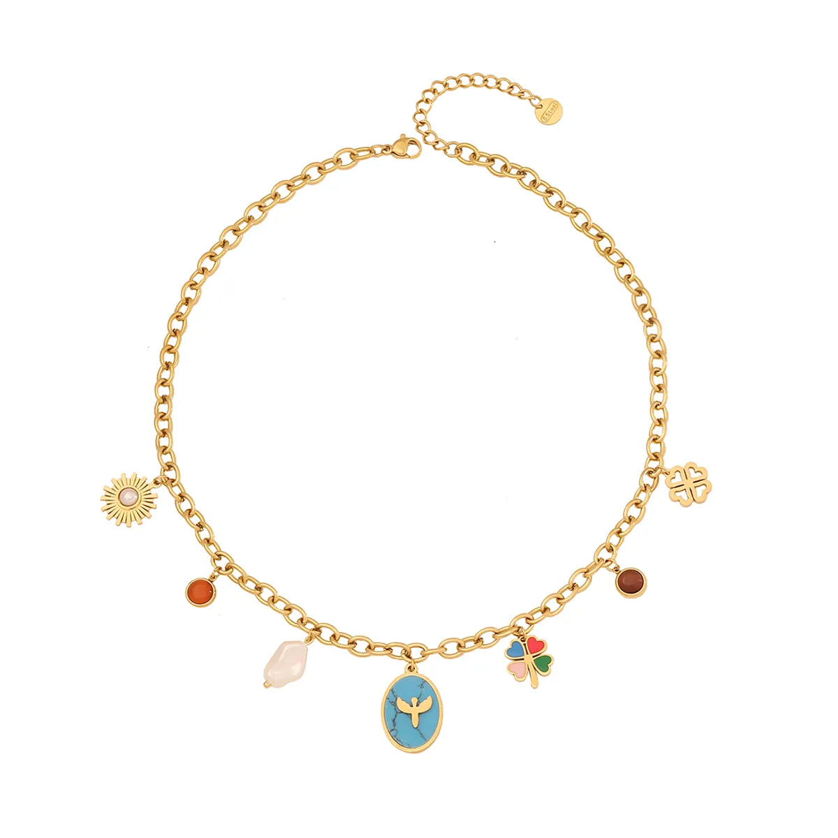 304 Stainless Steel Copper 18K Gold Plated Flowers Inlay Flower Shell Glass Double Layer Necklaces