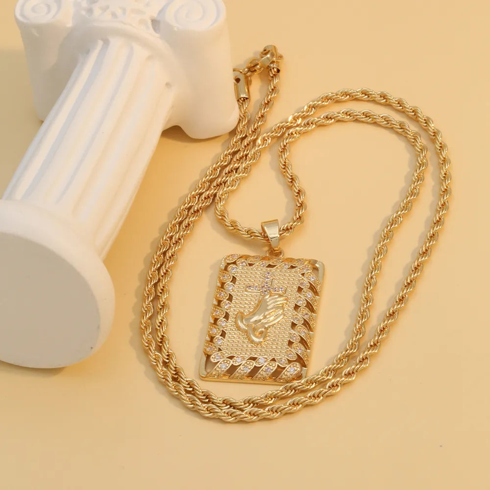 304 Stainless Steel Copper 18K Gold Plated Hip-Hop Plating Inlay Cross Zircon Pendant Necklace