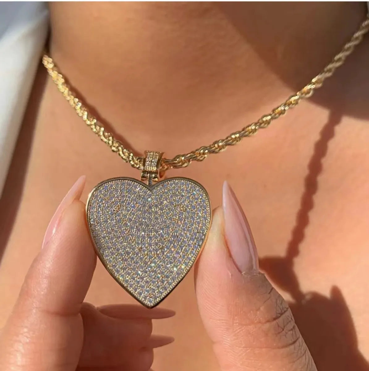 Wholesale Jewelry Hip-Hop Simple Style Shiny Heart Shape 304 Stainless Steel Copper Zircon 18K Gold Plated Inlay Pendant Necklace