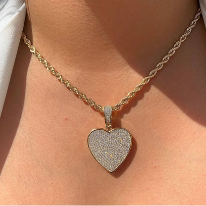 Wholesale Jewelry Hip-Hop Simple Style Shiny Heart Shape 304 Stainless Steel Copper Zircon 18K Gold Plated Inlay Pendant Necklace