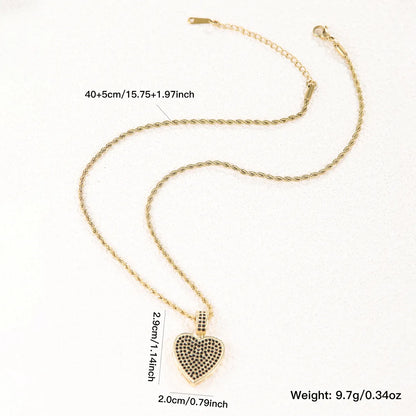 Wholesale Jewelry Hip-Hop Simple Style Shiny Heart Shape 304 Stainless Steel Copper Zircon 18K Gold Plated Inlay Pendant Necklace