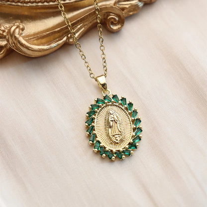 Wholesale IG Style Human Madonna Of The Yarnwinder 304 Stainless Steel Copper Inlay 18K Gold Plated Zircon Pendant Necklace