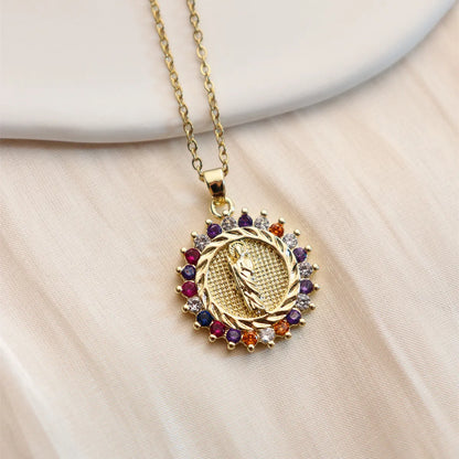 Wholesale IG Style Human Madonna Of The Yarnwinder 304 Stainless Steel Copper Inlay 18K Gold Plated Zircon Pendant Necklace