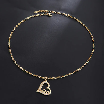 304 Stainless Steel Copper 18K Gold Plated Inlay Heart Shape Zircon Pendant Necklace