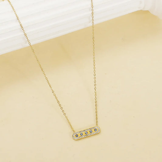 304 Stainless Steel Copper 18K Gold Plated Inlay Rectangle Zircon Necklace