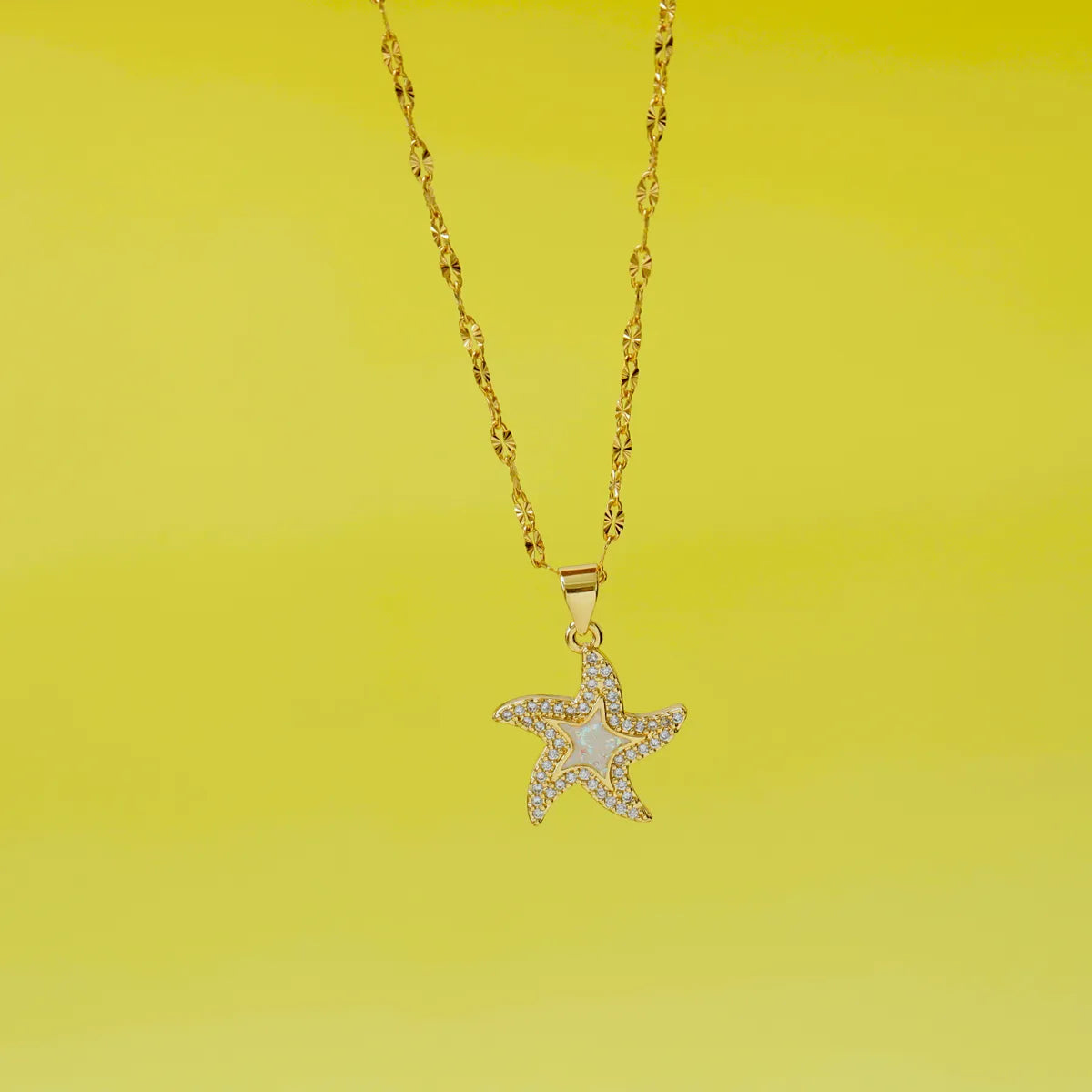 304 Stainless Steel Copper 18K Gold Plated Inlay Starfish Gem Resin Zircon Pendant Necklace