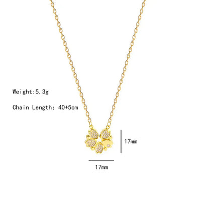 304 Stainless Steel Copper 18K Gold Plated K Gold Plated Cute Inlay Flower Butterfly Acrylic Shell Zircon Pendant Necklace