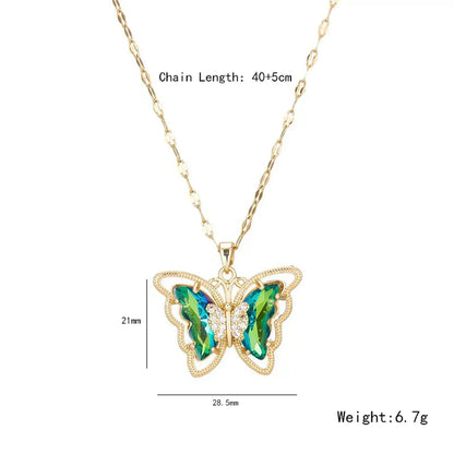 304 Stainless Steel Copper 18K Gold Plated K Gold Plated Cute Inlay Flower Butterfly Acrylic Shell Zircon Pendant Necklace