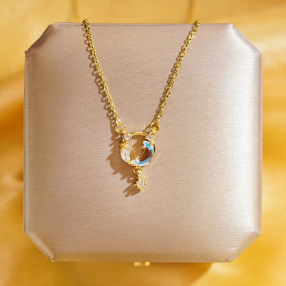 304 Stainless Steel Copper 18K Gold Plated K Gold Plated Elegant Shiny Hollow Out Inlay Star Moon Zircon Pendant Necklace