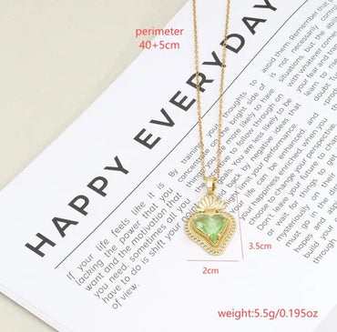 304 Stainless Steel Copper 18K Gold Plated Plating Inlay Heart Shape Rhinestones Pendant Necklace