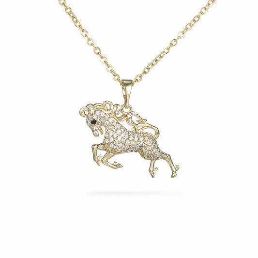 304 Stainless Steel Copper 18K Gold Plated Plating Inlay Horse Artificial Gemstones Pendant Necklace