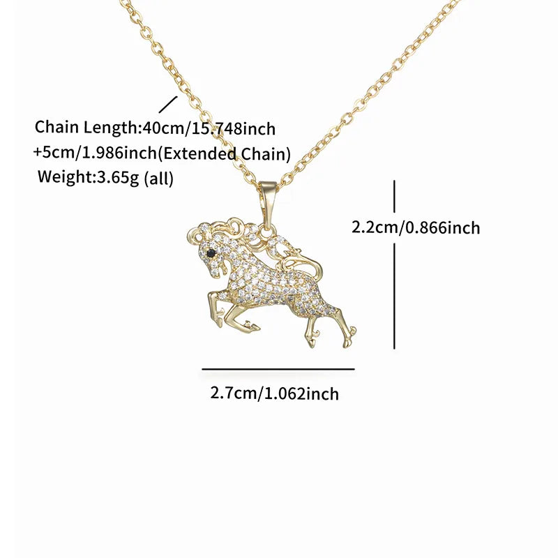 304 Stainless Steel Copper 18K Gold Plated Plating Inlay Horse Artificial Gemstones Pendant Necklace