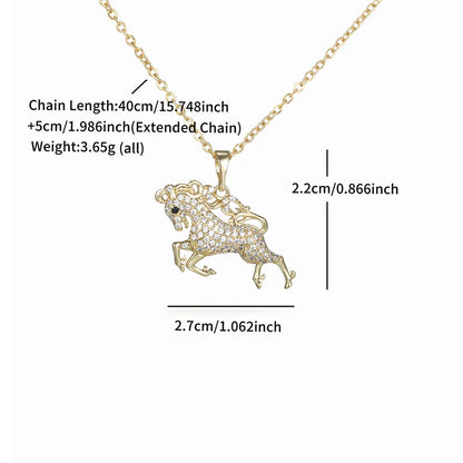 304 Stainless Steel Copper 18K Gold Plated Plating Inlay Horse Artificial Gemstones Pendant Necklace