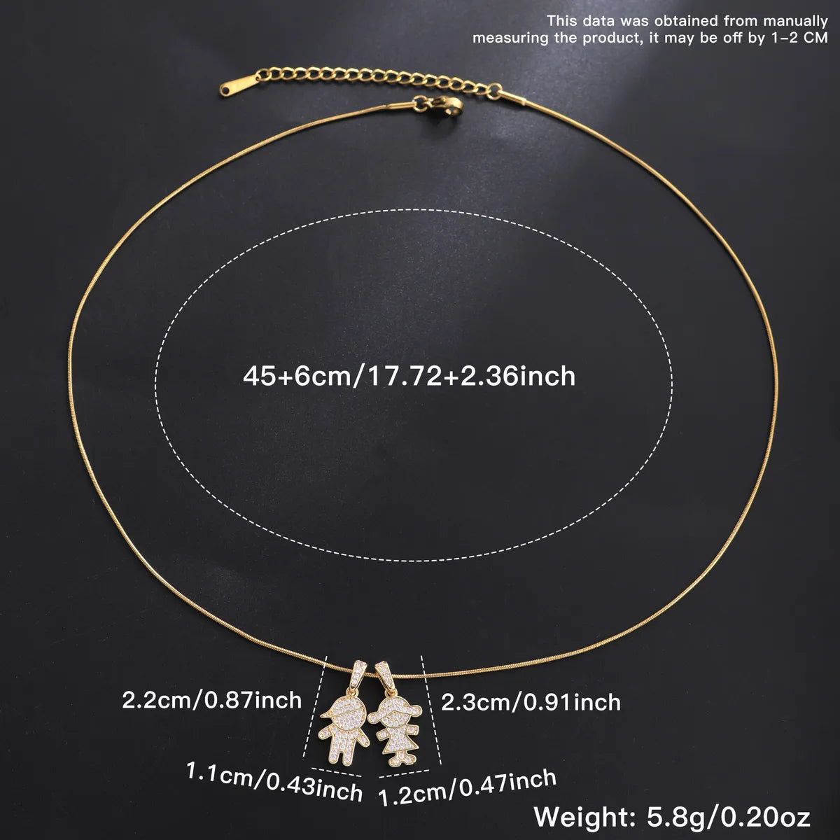 304 Stainless Steel Copper 18K Gold Plated Plating Inlay Human Zircon Pendant Necklace